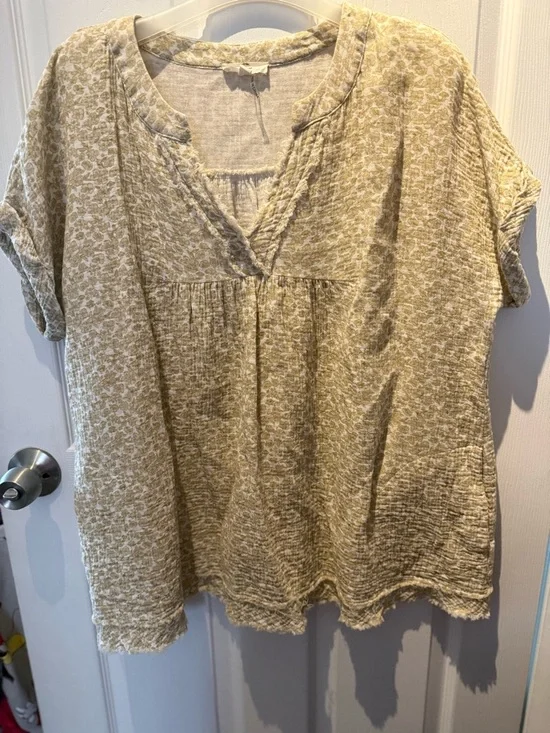 Entro by Anthropologie Floral Frayed Cotton Gauze
Pocket Tunic Top L - Picture 1 of 5